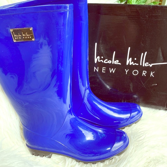 NIB Nicole Miller Rainy Day Rain Boots Cobalt Blue - Picture 2 of 6